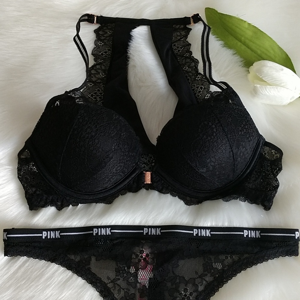 SET🌺Size 34B PINK VS DATE PUSH-UP BRA + THONG M - Picture 2 of 7